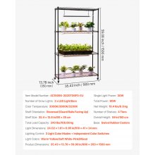 VEVOR Scaffale per Piante con Luci di Coltivazione, Supporto per Piante da Interno a 4 Livelli, Espositore Alto 150 cm con Ruote, Luci di Coltivazione a Spettro Completo a 3 Colori da 90 W