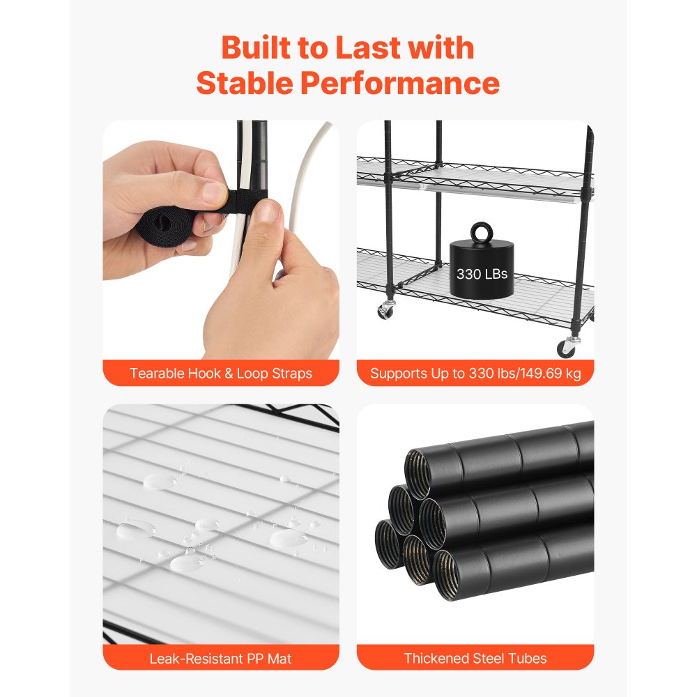 VEVOR Scaffale per Piante con Luce di Coltivazione, Supporto a Doppia Fila a 6 Livelli, Espositore per Piante Alto 180 cm in Metallo con Ruote e Timer, Luci di Coltivazione a Spettro Completo 200 W