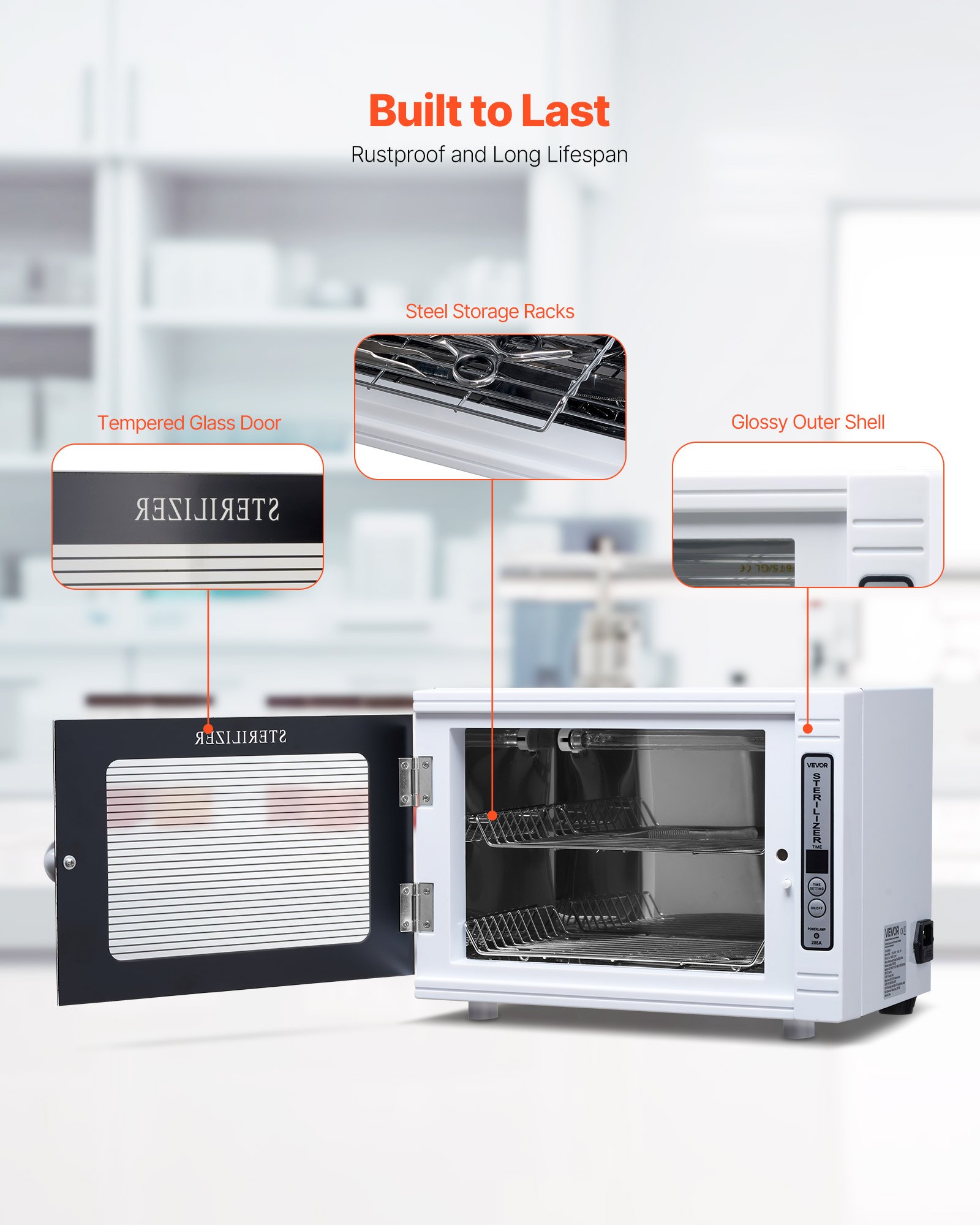 VEVOR Sterilizzatore per Utensili da Manicure, Capacità 12 L Potenza 5 W Contenitore Multifunzionale per Pulizia degli Utensili con Temporizzatore, Lunghezza d'Onda 185 nm per Centri Estetici, Bianco