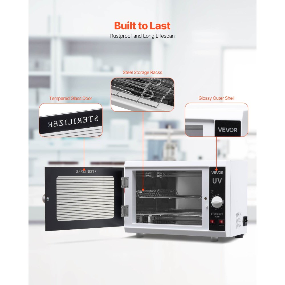 VEVOR Sterilizzatore per Utensili da Manicure, Capacità 12 L Contenitore Multifunzionale per Pulizia degli Utensili, Controllo Tramite Manopola, Lunghezza d'Onda 185 nm per Laboratori, Centri Estetici