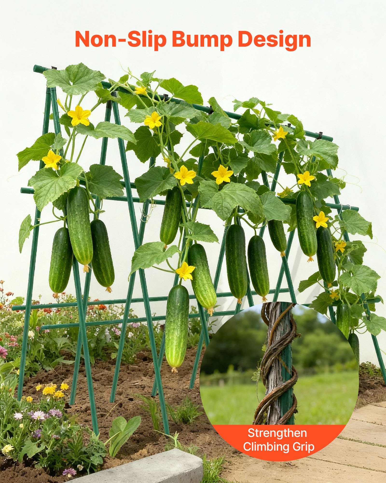VEVOR Picchetti da Giardino Confezione da 50, 1455 mm, Bastoni di Sostegno per Piante con Estremità Appuntita e Protuberanze Antiscivolo per la Coltivazione di Piante Rampicanti, Verdure da Esterno