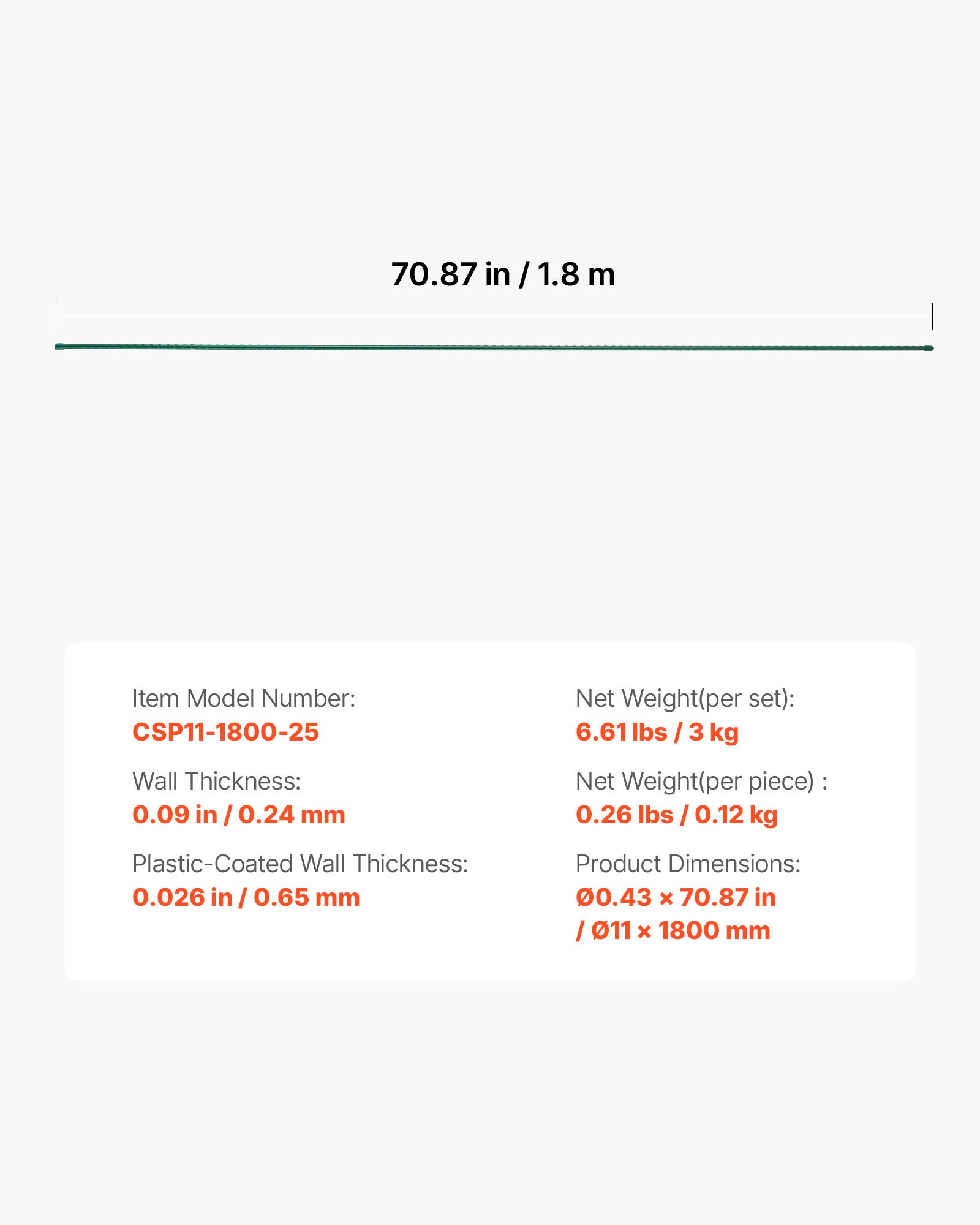 VEVOR Picchetti da Giardino Confezione da 25, 1800 mm, Bastoni di Sostegno per Piante con Estremità Appuntita e Protuberanze Antiscivolo per la Coltivazione di Piante Rampicanti, Verdure da Esterno