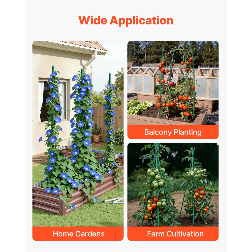 VEVOR Picchetti da Giardino 1800 mm Confezione da 50, Bastoni di Sostegno per Piante con Estremità Appuntita e Protuberanze Antiscivolo per la Coltivazione di Piante Rampicanti, Verdure da Esterno