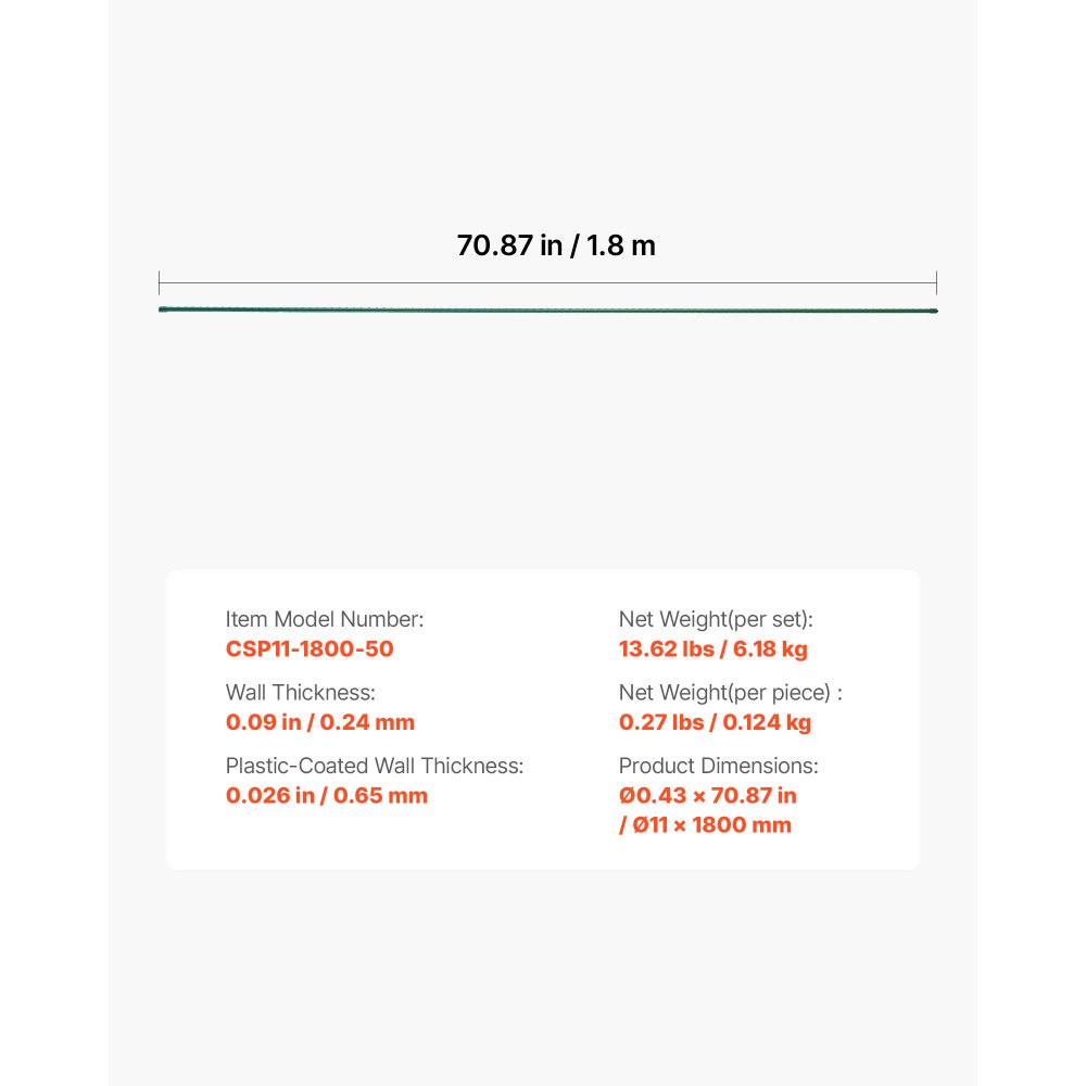 VEVOR Picchetti da Giardino 1800 mm Confezione da 50, Bastoni di Sostegno per Piante con Estremità Appuntita e Protuberanze Antiscivolo per la Coltivazione di Piante Rampicanti, Verdure da Esterno