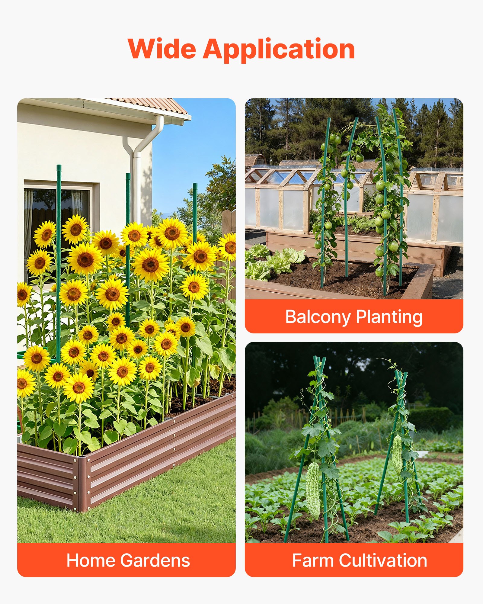 VEVOR Picchetti da Giardino Confezione da 15, 1705 mm, Bastoni di Sostegno per Piante con Estremità Appuntita e Protuberanze Antiscivolo per la Coltivazione di Piante Rampicanti, Verdure da Esterno