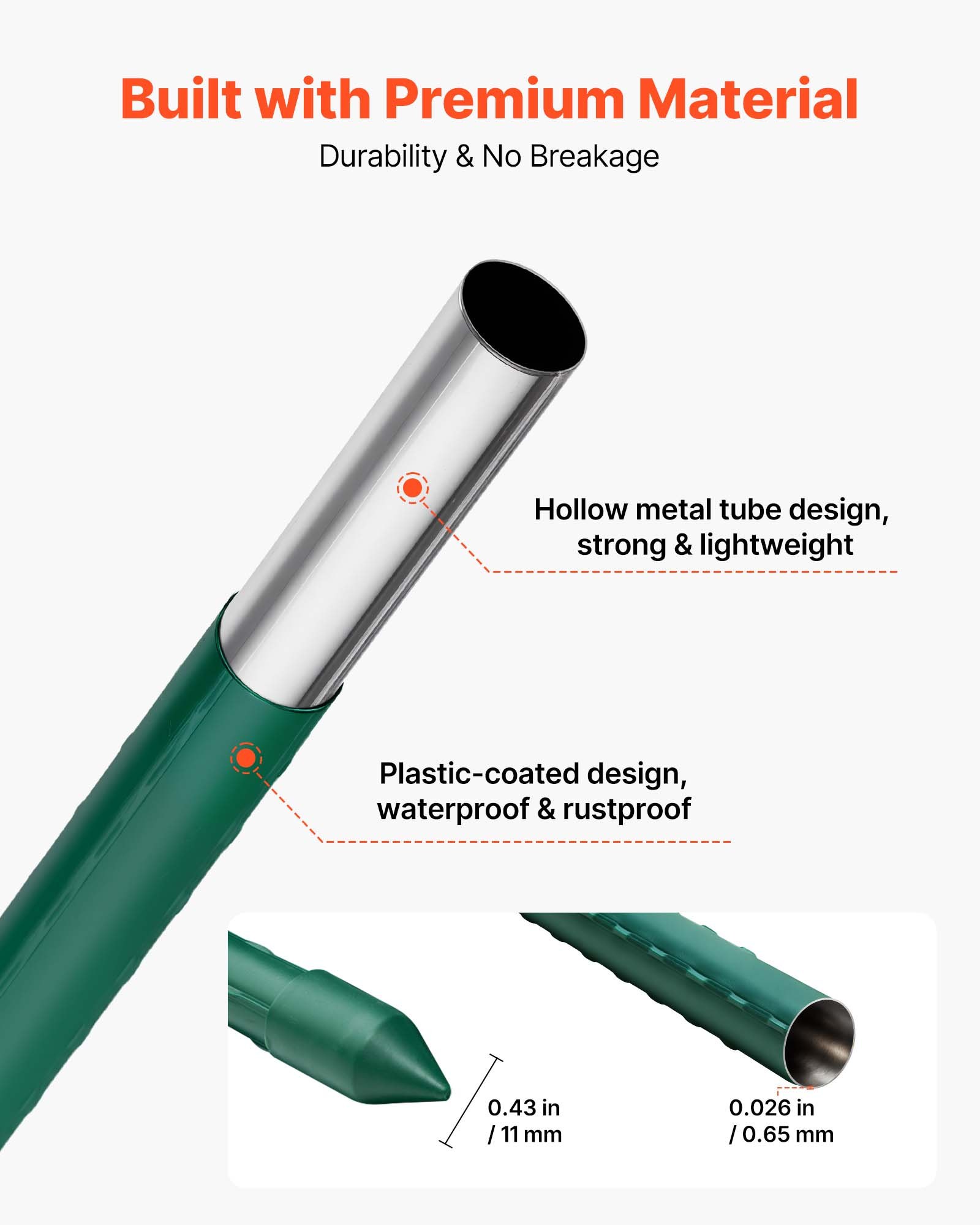 VEVOR Picchetti da Giardino 2100 mm Confezione da 25, Bastoni di Sostegno per Piante con Estremità Appuntita e Protuberanze Antiscivolo per la Coltivazione di Piante Rampicanti, Verdure da Esterno
