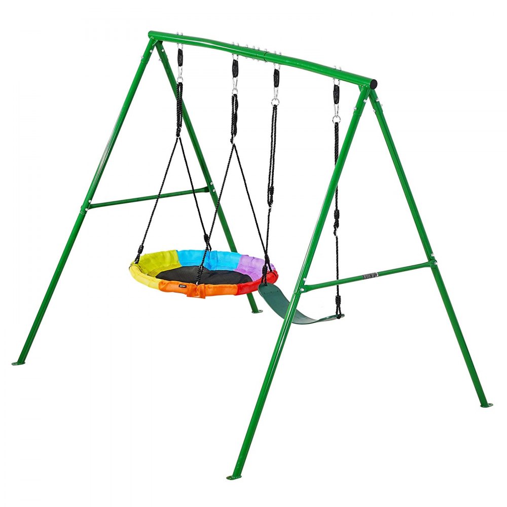 VEVOR Altalena da Giardino Telaio in Metallo a Forma di A per Bambini da Giardino 3 Posti Carico max 318 kg Seduta 110 x 80 cm, Altalena da Esterno Cortile Parco Gioco per Bambini Capienza 3 Persone