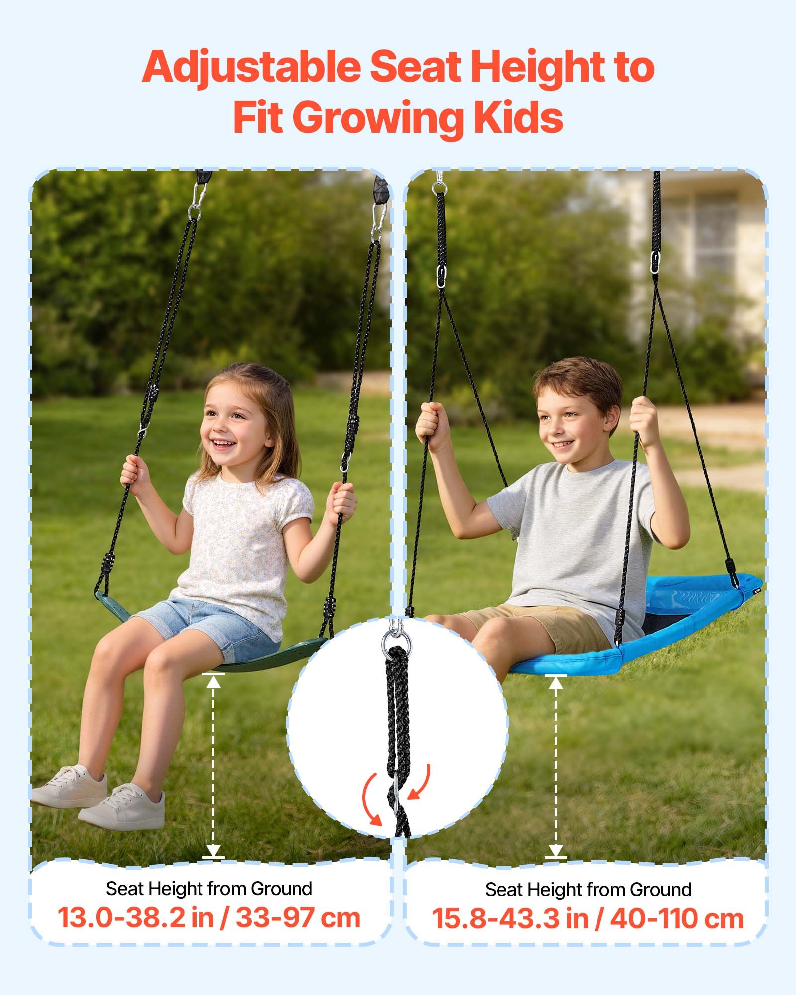 VEVOR Altalena da Giardino Telaio in Metallo a Forma di A per Bambini da Giardino 3 Posti Carico max 318 kg Seduta 110 x 80 cm, Altalena da Esterno Cortile Parco Gioco per Bambini Capienza 3 Persone