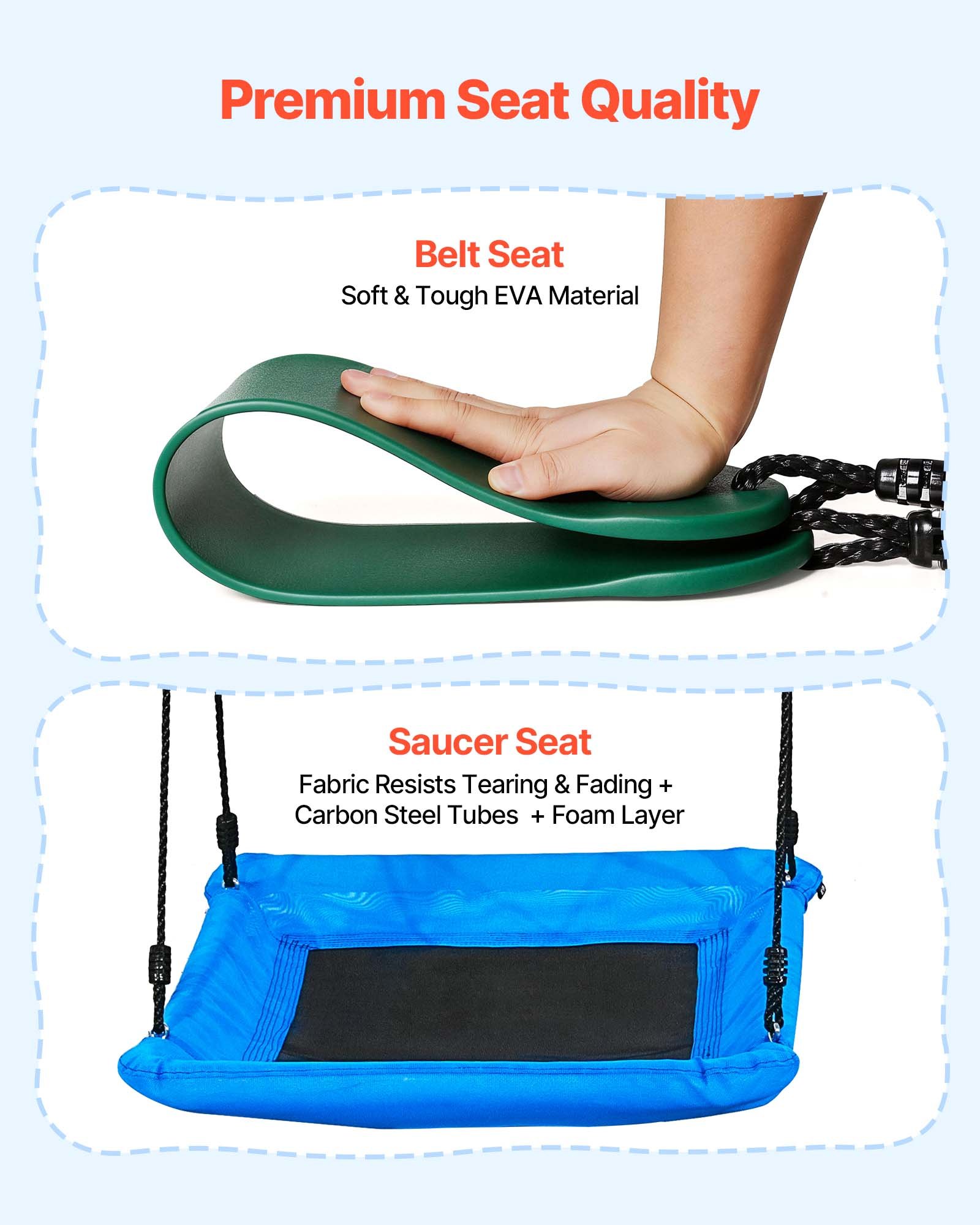 VEVOR Altalena da Giardino Telaio in Metallo a Forma di A per Bambini da Giardino 3 Posti Carico max 318 kg Seduta 110 x 80 cm, Altalena da Esterno Cortile Parco Gioco per Bambini Capienza 3 Persone