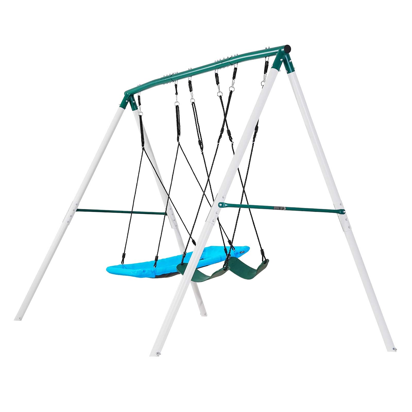 VEVOR Altalena da Giardino Telaio in Metallo a Forma di A per Bambini da Giardino 3 Posti Carico max 318 kg Seduta 110 x 80 cm, Altalena da Esterno Cortile Parco Gioco per Bambini Capienza 3 Persone