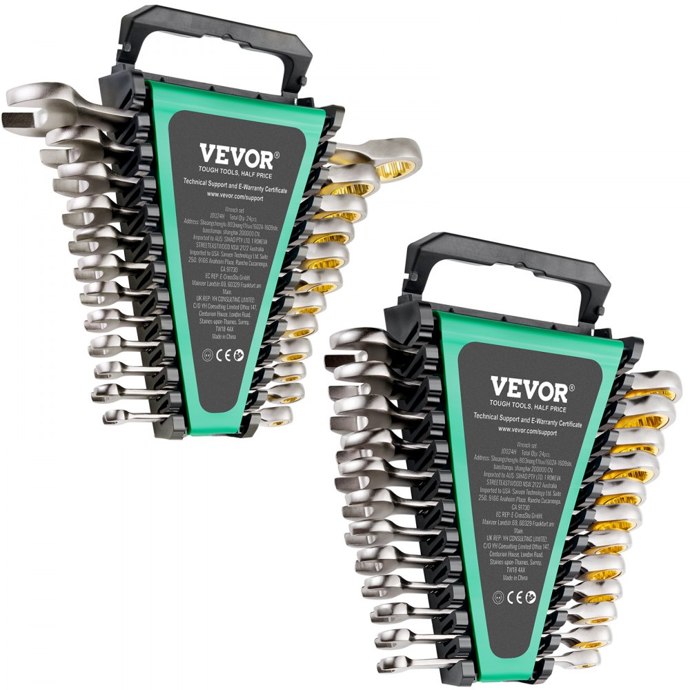 VEVOR Set di Chiavi Combinate da 24 Pezzi, Set di Chiavi a Cricchetto con Organizzatore per Rack, Set di Chiavi in ​​Acciaio Cr-V SAE 1/4" a 7/8" Metrico 8 mm a 19 mm per Riparazioni Auto, Emergenze