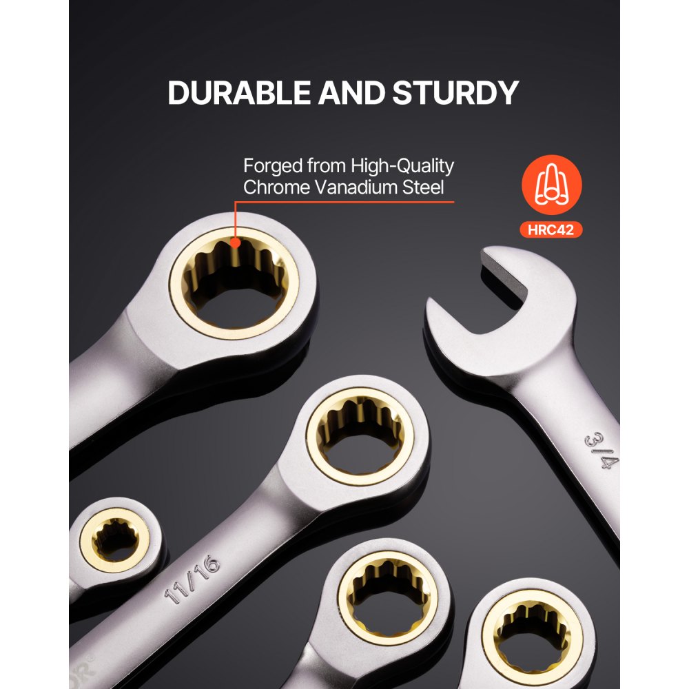 VEVOR 24-Piece Ratchet Wrench Set with Organizer Rack, Cr-V Steel Wrench Set SAE 1/4" to 7/8" and Metric 8mm to 19mm, Ideal for Household, Car Repairs, and Workshops