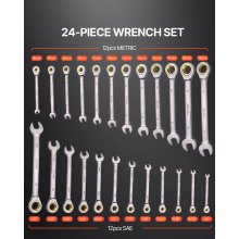 VEVOR Set di Chiavi Combinate 24 Pezzi SAE 1/4" a 7/8" Metrico 8 mm a 19 mm