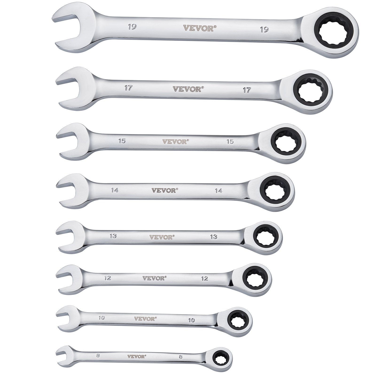VEVOR Set di Chiavi Combinate da 30 Pezzi, Set di Chiavi a Cricchetto con Organizzatore per Rack, Set di Chiavi in ​​Acciaio Cr-V SAE 1/4" a 1" Sistema Metrico 8 mm a 24 mm per Officina, Emergenza