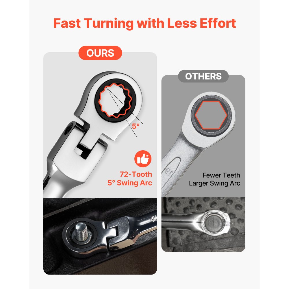 VEVOR Set di Chiavi Combinate a Cricchetto Flessibile 24 Pezzi, Chiavi a Cricchetto con Misure Metriche e SAE, Testa Snodata a 180°, 72 Denti, in Acciaio Cr-V con Custodia per Uso Casa e Auto, Argento