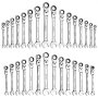 VEVOR Set di Chiavi Combinate a Cricchetto 30 Pezzi, Chiavi a Cricchetto Flessibile, Metriche e SAE, Meccanismo a 72 Denti, Testa Snodata a 180°, in Acciaio Cr-V con Custodia Arrotolabile, Argento