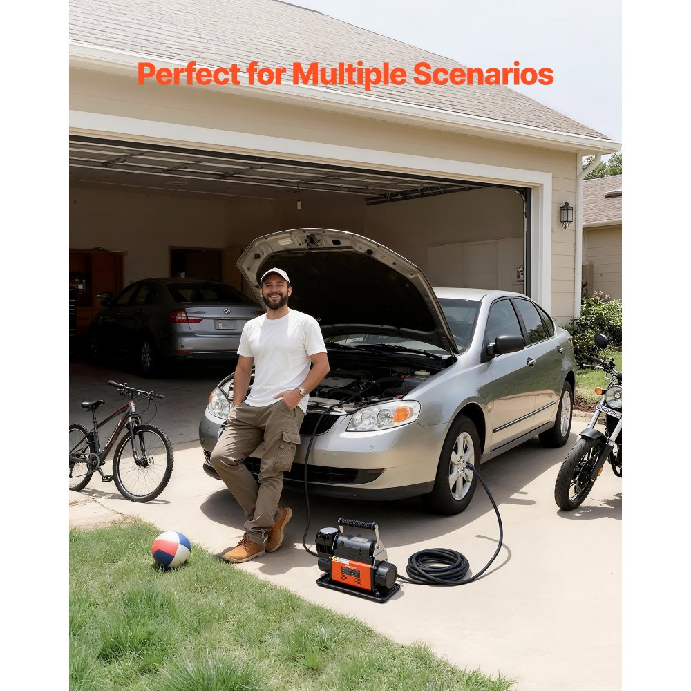 VEVOR Gonfiatore con Pompa d'Aria per Pneumatici 12V, con Arresto Automatico e Display Digitale LCD, Pompa dell'Aria Fuoristrada da 3,36 L/s con Adattatori per Camion, Auto, SUV, Camper