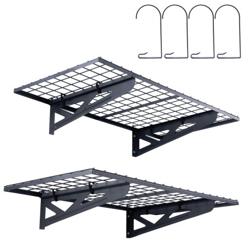 VEVOR Scaffali per garage, Confezione da 2, Scaffali per garage per carichi pesanti da 4 x 2 piedi montati a parete, Capacità di carico di 502 libbre (totale) Scaffali galleggianti per scaffali per ga
