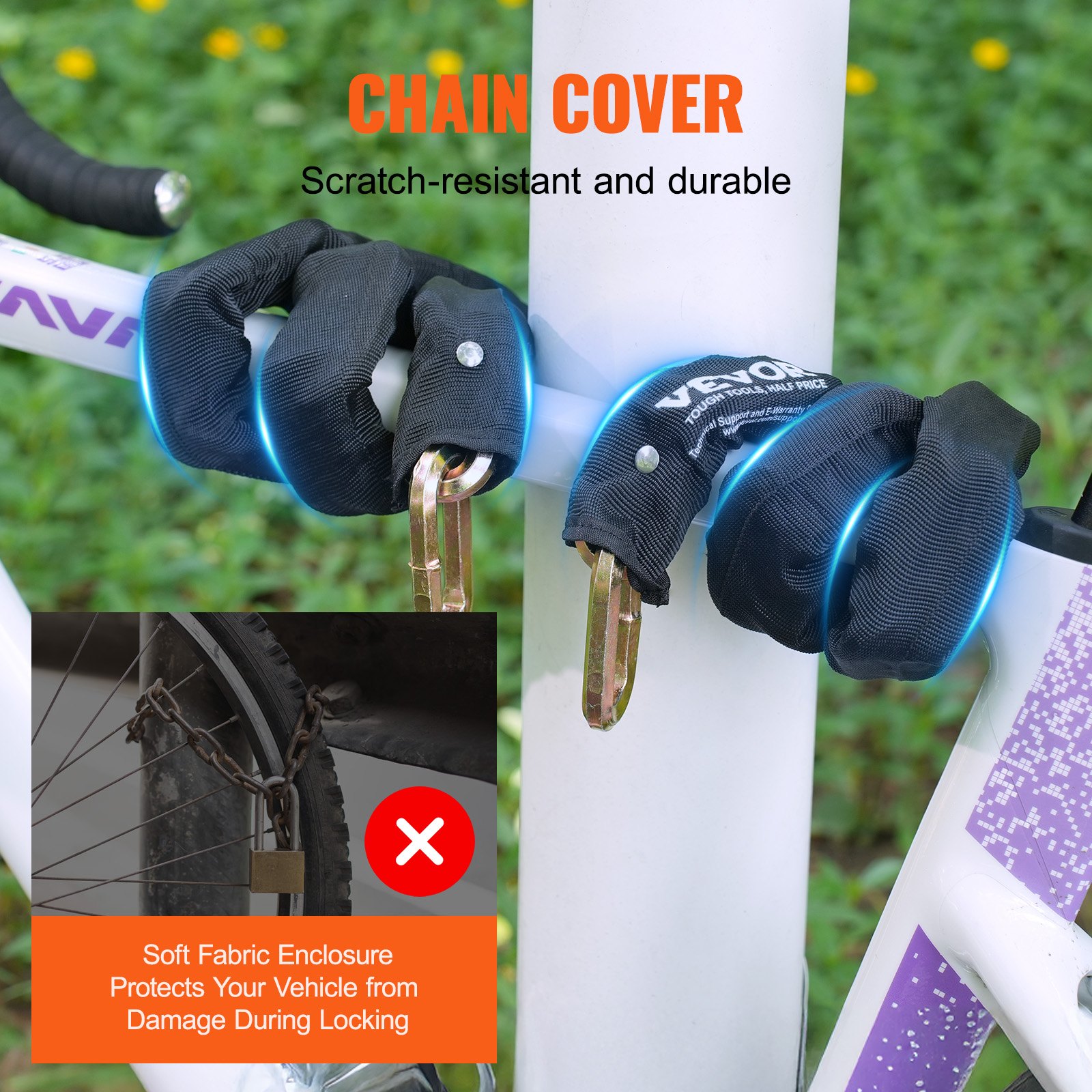 VEVOR Lucchetto a Catena per Bicicletta, Lucchetto a Catena per Bicicletta di Sicurezza Lunghezza 1800 mm, Lucchetto Antifurto Sicurezza in Acciaio per Bici, Motociclette, Scooter, Porte, Recinzioni