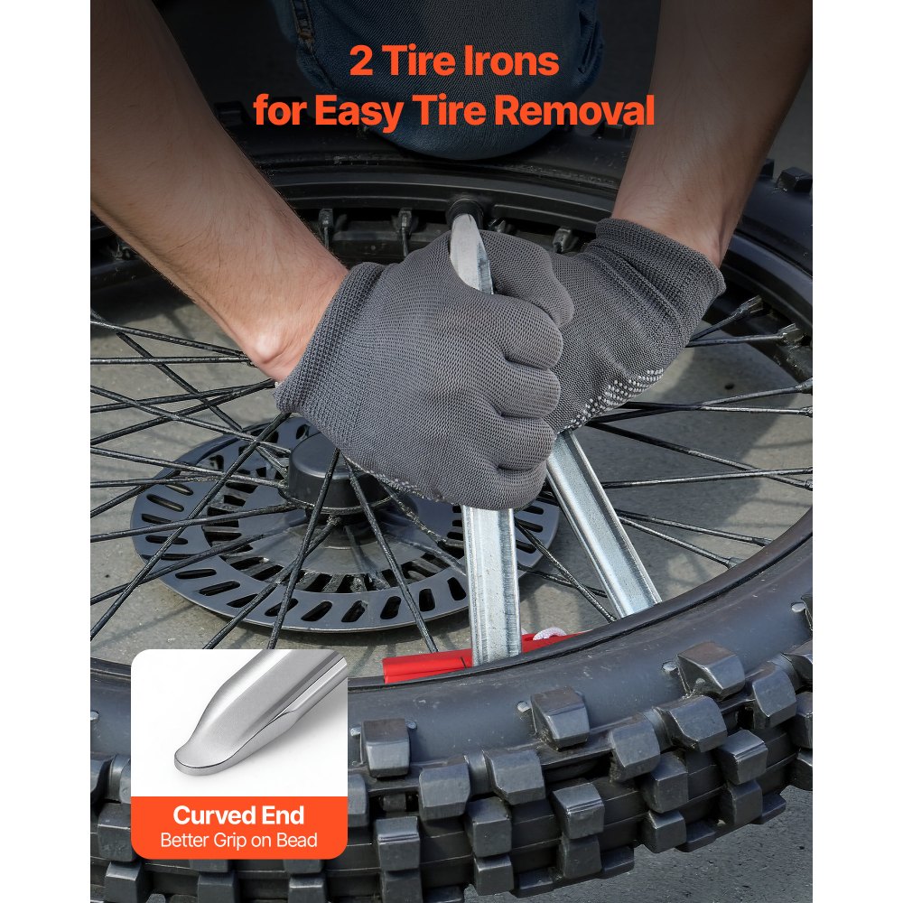 VEVOR Set Attrezzi per Cambio Gomme per Moto Fuoristrada, Kit Utensili per Smontagomme Manuale con Adattatori per Assali da 15-25 mm 2 Leve per Pneumatici Compatibile per Ruote da 406-533 mm