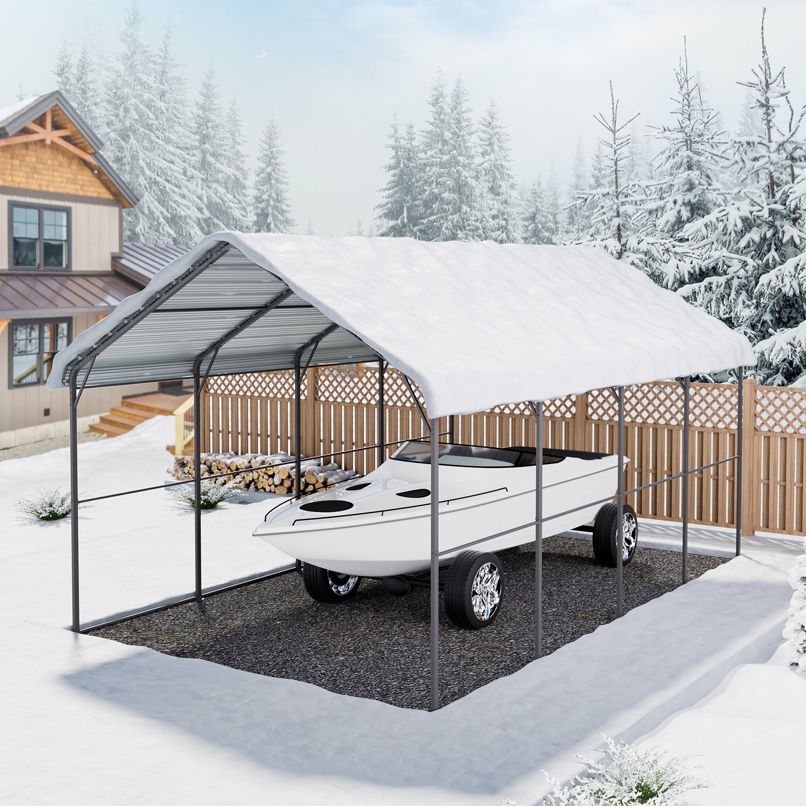 VEVOR Carport in Metallo per Impieghi Gravosi 3,6x6x3,15 m con Struttura e Tetto in Acciaio Zincato, Tenda da Garage Pareti Laterali Rimovibili, Ricovero per Auto Multiuso per Pick-up, Barca,Trattori