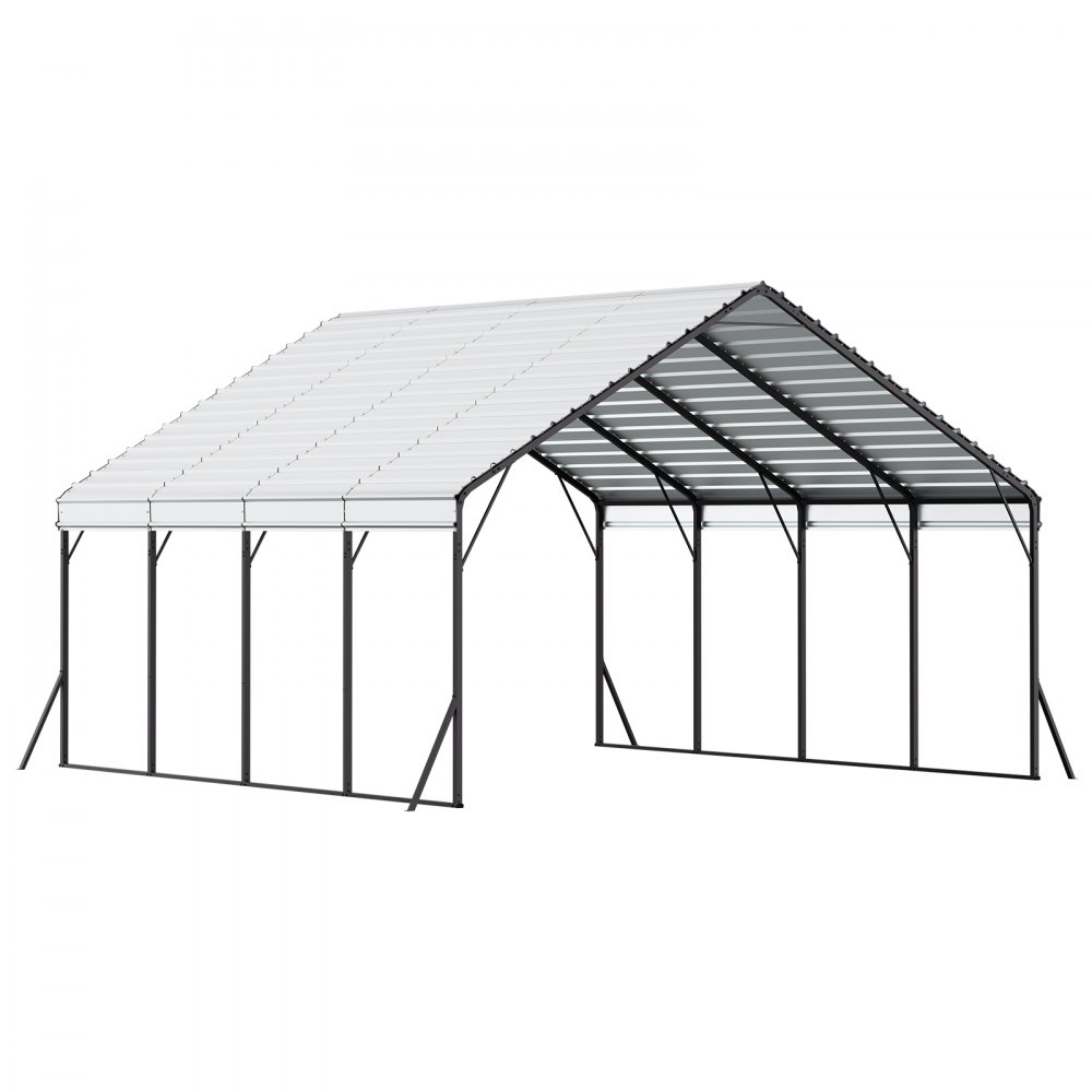 VEVOR Heavy Duty Metal Carport, 5.8 x 6 x 3.77 m Outdoor Carport with Sturdy Frame & Roof, Car Garage Shade with Removable Sidewalls, Multi-Use Car Shelter for Pickup, Boat, Trucks & Tractors