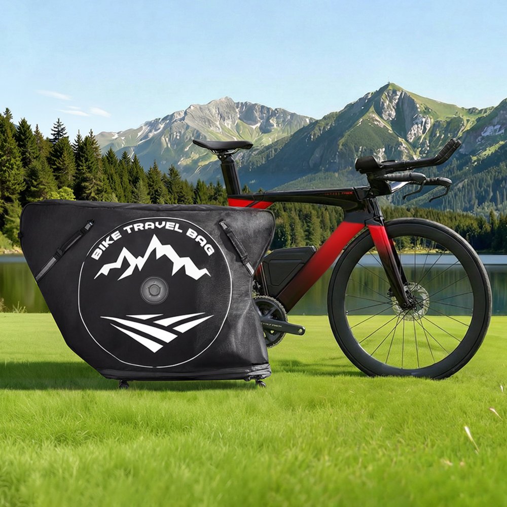 VEVOR Borsa da Viaggio per Bicicletta Interasse Massimo 106 cm, Borsa per il Trasporto di Biciclette in 600D con Lucchetto TSA e Doppia Cerniera, Custodia per Bicicletta Nera per Viaggi Aerei