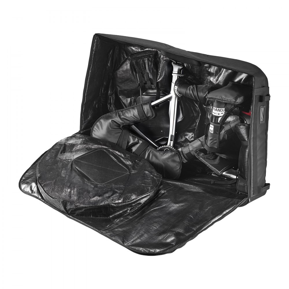 VEVOR Sacca Trasporto Bici Interasse Massimo 130 cm, Borsa per il Trasporto di Biciclette in 600D con Lucchetto TSA e Piastre di Supporto, Custodia per Bicicletta Nera per Viaggi Aerei, Uso Esterno