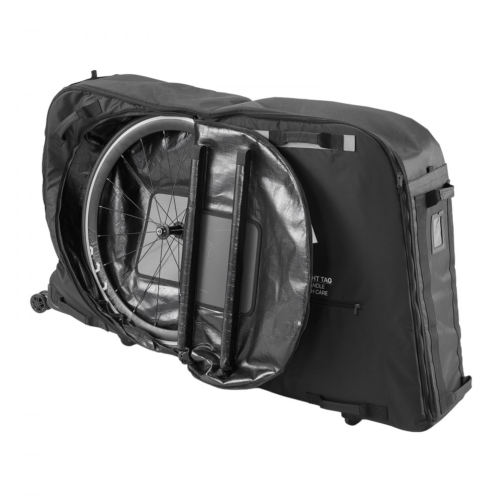 VEVOR Sacca Trasporto Bici Interasse Massimo 130 cm, Borsa per il Trasporto di Biciclette in 600D con Lucchetto TSA e Piastre di Supporto, Custodia per Bicicletta Nera per Viaggi Aerei, Uso Esterno