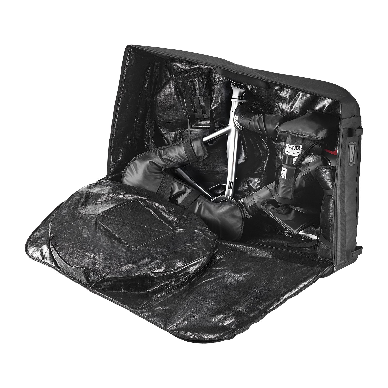 VEVOR Sacca Trasporto Bici Interasse Massimo 130 cm, Borsa per il Trasporto di Biciclette in 600D con Lucchetto TSA e Piastre di Supporto, Custodia per Bicicletta Nera per Viaggi Aerei, Uso Esterno