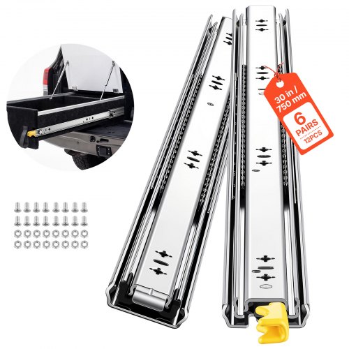 VEVOR Guide Telescopiche per Cassetti 75cm con Blocco Portata 113,4kg 6Paia, Montaggio Laterale, Estensione Totale a 3 Sezioni con Cuscinetti a Sfera, Acciaio al Carbonio, con Viti e Dadi, per Armadi