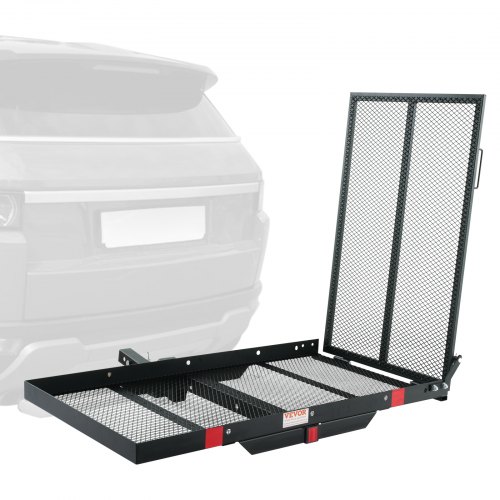 VEVOR Porta Scooter a Rotelle 115x65 cm Porta Sedia a Rotelle 226,8kg, Rampa Pieghevole in Ferro Cestino Gancio di Rimorchio con Cinghie Stabilizzatrici Ricevitore Gancio 50x50 mm per Auto SUV Furgoni