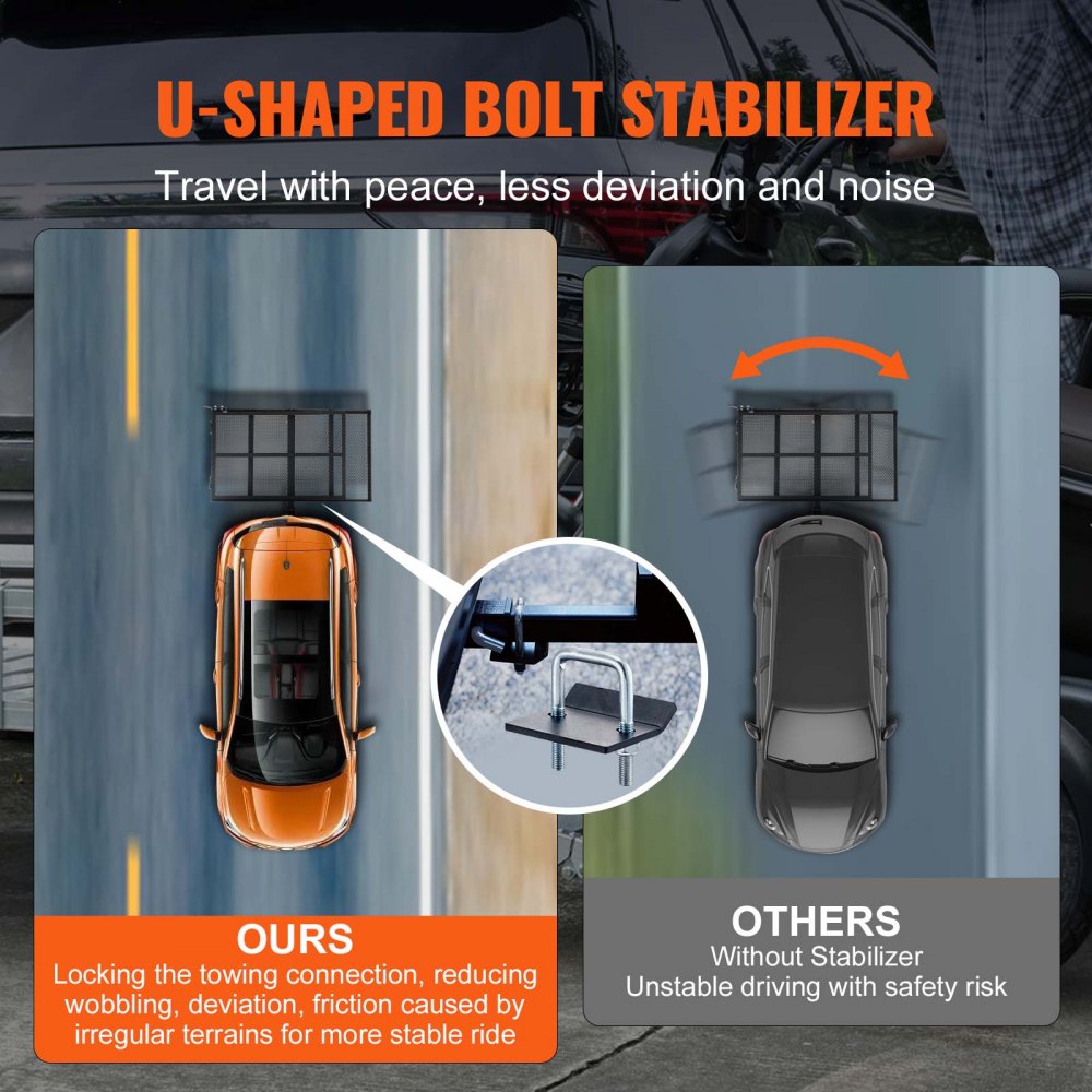VEVOR Porta Scooter a Rotelle 115x65 cm Porta Sedia a Rotelle 226,8kg, Rampa Pieghevole in Ferro Cestino Gancio di Rimorchio con Cinghie Stabilizzatrici Ricevitore Gancio 50x50 mm per Auto SUV Furgoni
