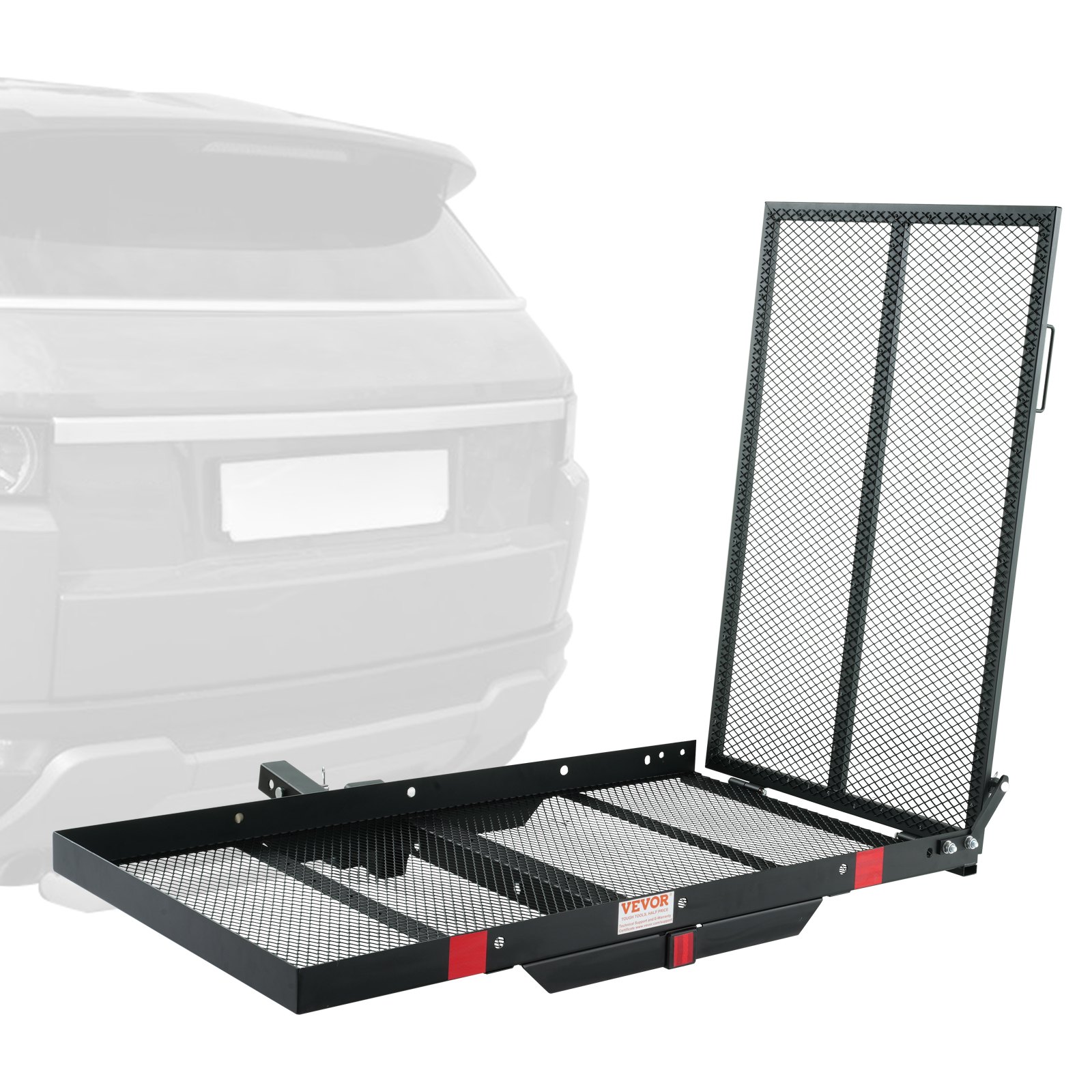 VEVOR Porta Scooter a Rotelle 115x65 cm Porta Sedia a Rotelle 226,8kg, Rampa Pieghevole in Ferro Cestino Gancio di Rimorchio con Cinghie Stabilizzatrici Ricevitore Gancio 50x50 mm per Auto SUV Furgoni
