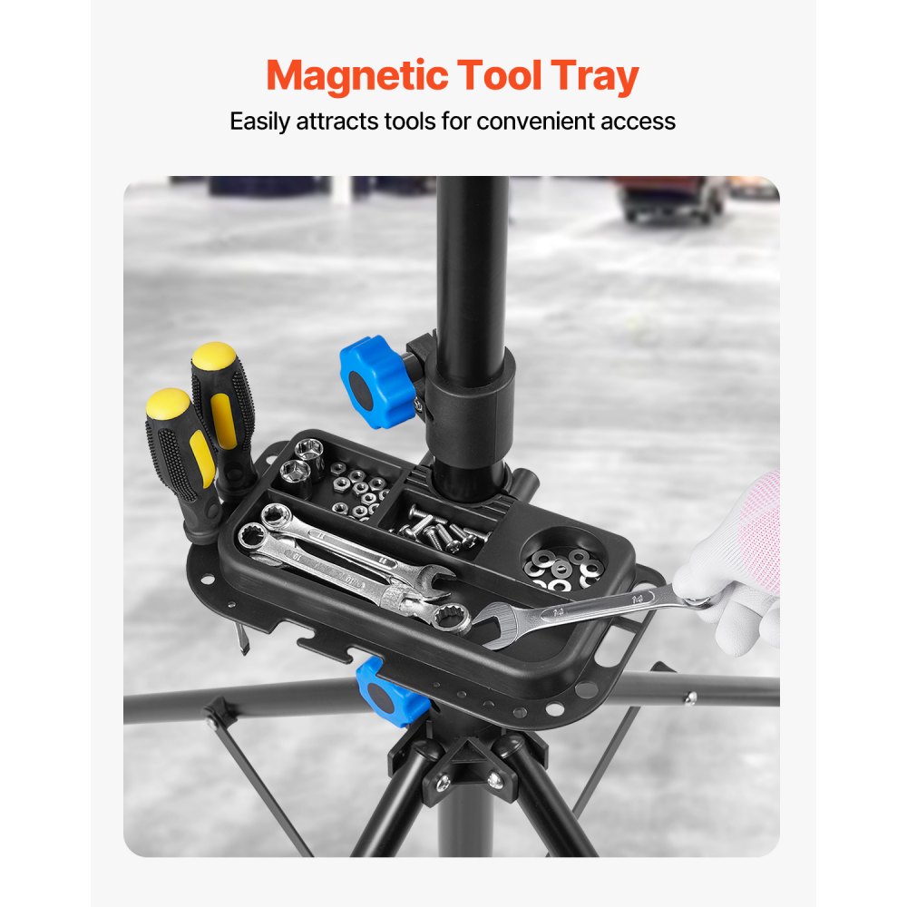 VEVOR Supporto per Riparazione Bici 955 x 940 x 1505 mm Supporto da Lavoro per Bici Resistente,  Carico Nominale di 29,9 kg con Altezza Regolabile 835 a 1440 mm e Vassoio Portautensili Magnetico