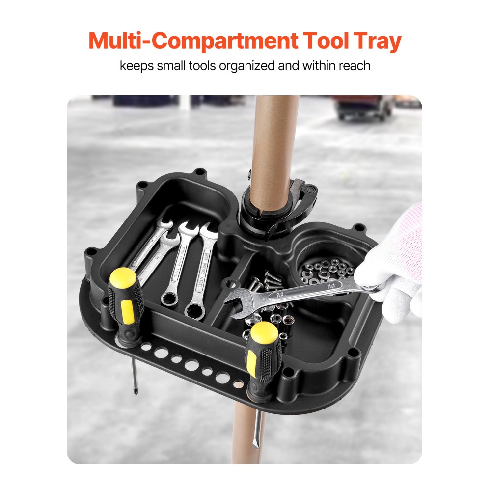 VEVOR Supporto per Riparazione Bici 940 x 795 x 1700 mm Supporto da Lavoro per Bici Resistente,  Carico Nominale di 49,9 kg con Altezza Regolabile 1025 a 1510 mm e Ampio Vassoio Portautensili