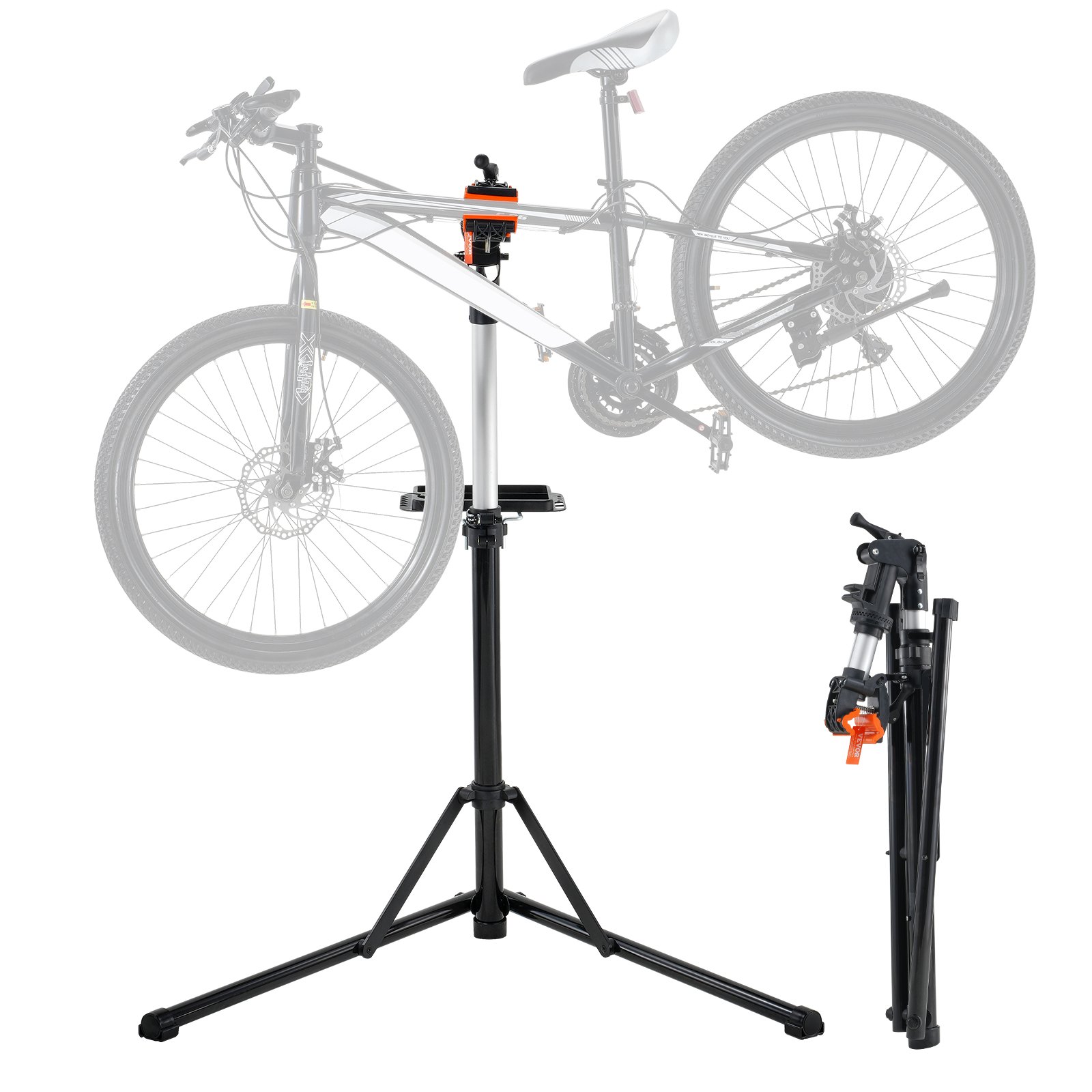 VEVOR Cavalletto da Officina Pieghevole per Biciclette Portata max.30 kg, Cavalletto Riparazione Biciclette Altezza Regolabile, Cavalletto per Bicicletta Morsetto Girevole 360°, Cavalletto per Bici
