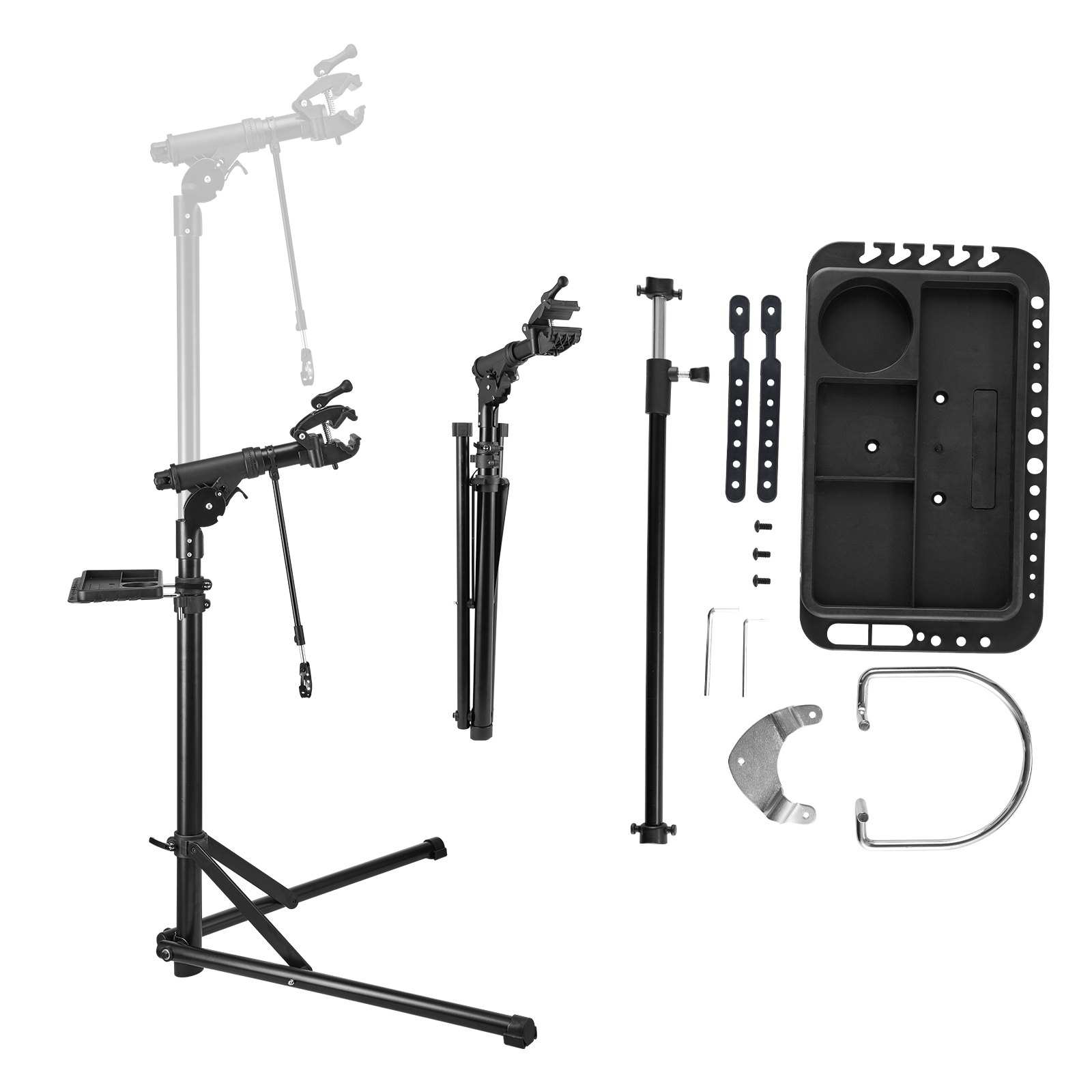 VEVOR Supporto per Riparazione Bici, da 37 kg con Altezza Regolabile da 102 a 162 cm e Vassoio Portautensili Magnetico, Supporto Pieghevole per Manutenzione Bici, per Meccanici da Casa