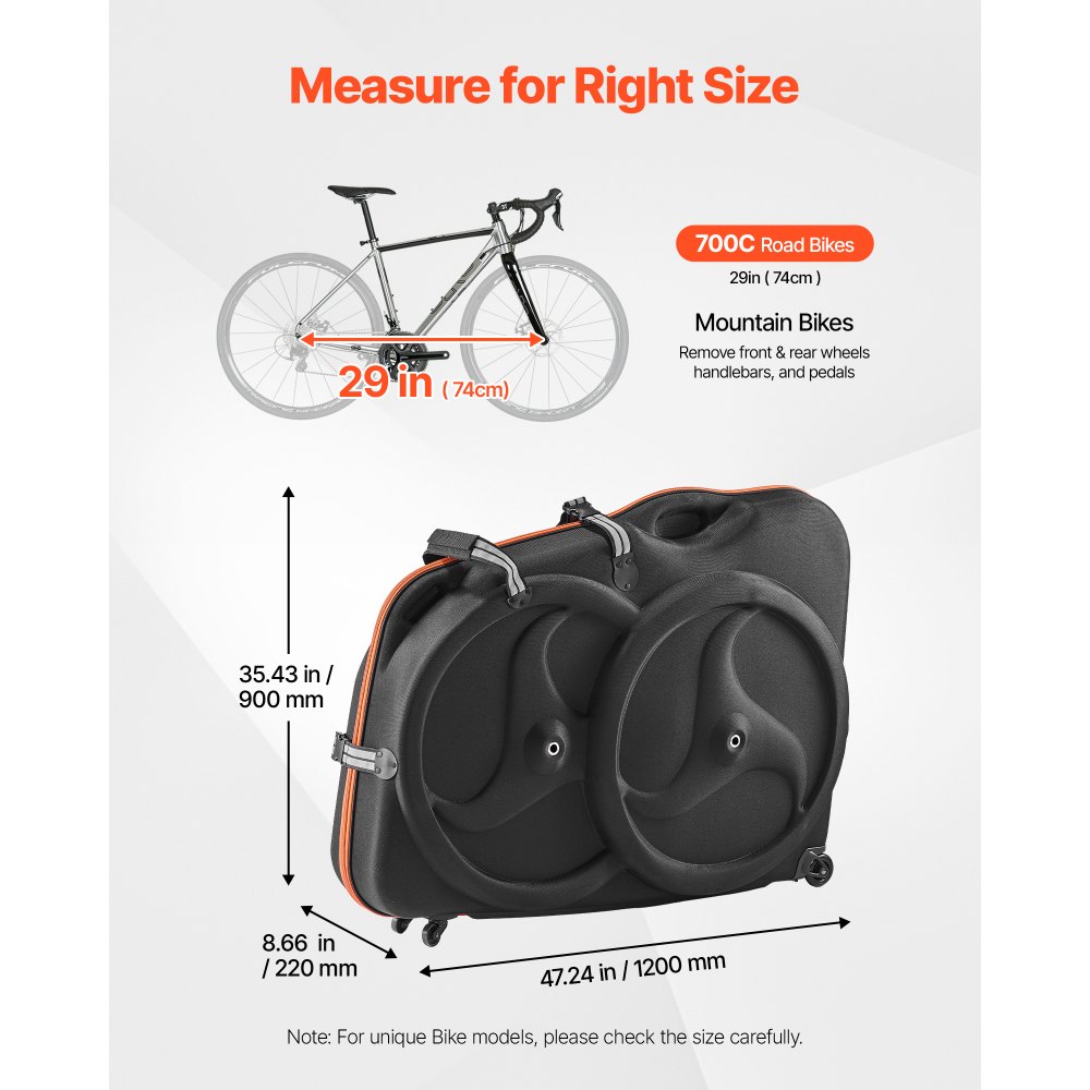 VEVOR Bike Travel Case, Bicycle Travel Bag with EVA Hard Shell, Quick-Release Buckle, Dual Zipper, TSA Lock and Wheels, Black Bicycle Case for Airplane, Easy Transportation Bag for 700C Road Bike