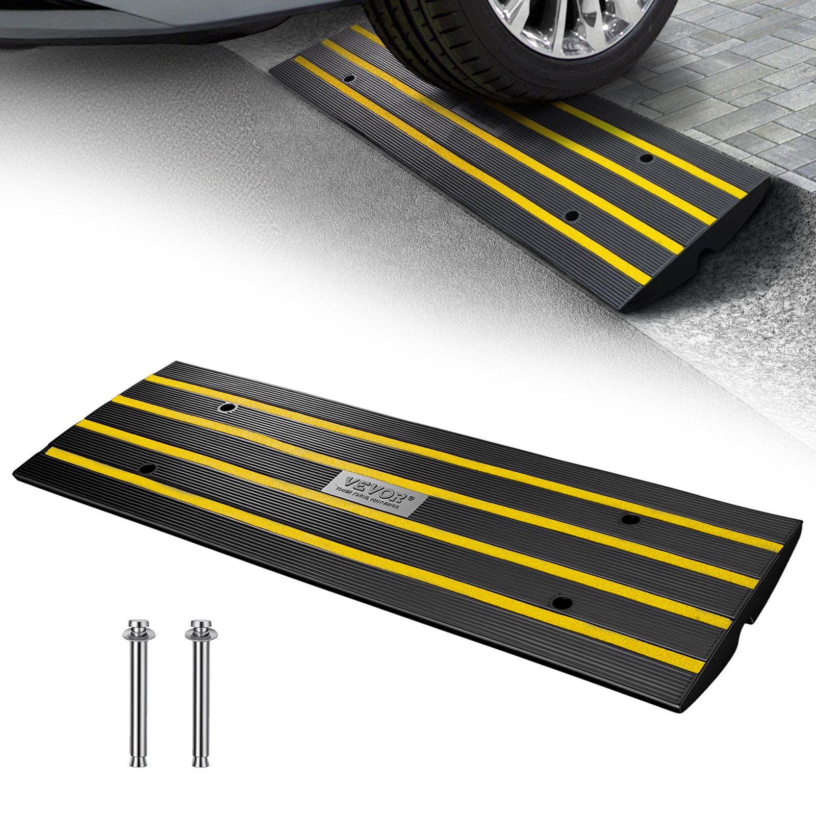 VEVOR Rampa per Soglia in Gomma Altezza 6,5cm Capacità Carico Max. 15 Tonnellate per Veicoli, Rampa per Soglia Superficie Antiscivolo con Canale per Cavi, Rampa Soglia Antiscivolo per Salita Facile