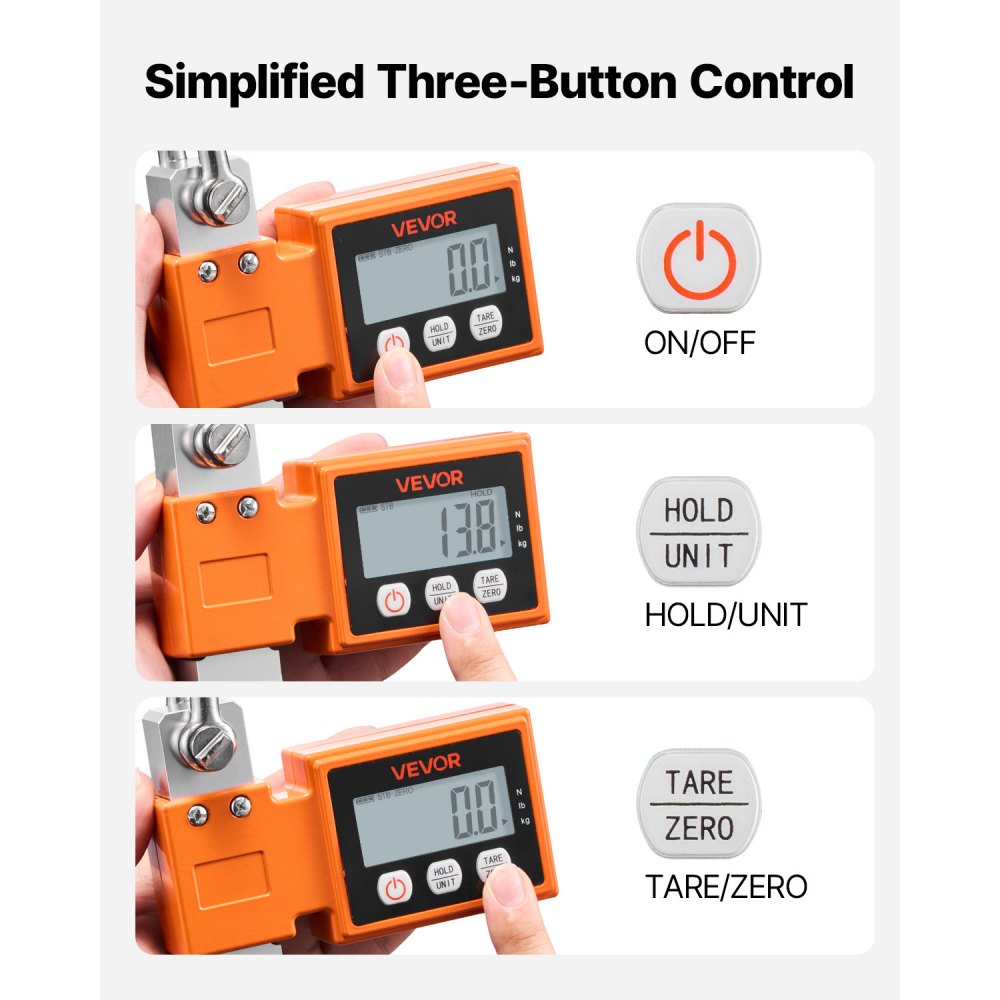 VEVOR Bilancia Elettronica per Gru Capacità Massima 500 kg, Bilancia Industriale Sospesa per Impieghi Gravosi con Cassa in Alluminio Pressofuso e Display LCD, Divisione 100 g e Interruttore a 3 Unità