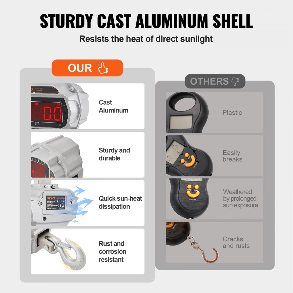 VEVOR Bilancia Industriale da Gru Carico Max. 5000 kg Bilancia Digitale da Gru con Telecomando Alloggiamento in Alluminio Fuso Display a LED ad Alta Precisione, Bilancia Digitale per Carichi Pesanti