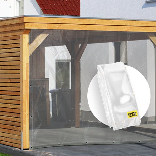 VEVOR Telone Impermeabile Trasparente in PVC Esterno 2,44x 3m Garage, Officina, Giardino, Cortile, Telone Copritutto Occhiellato 4,8kg, Impermeabile per Auto Barche Uso Esterno Telone Impermeabile