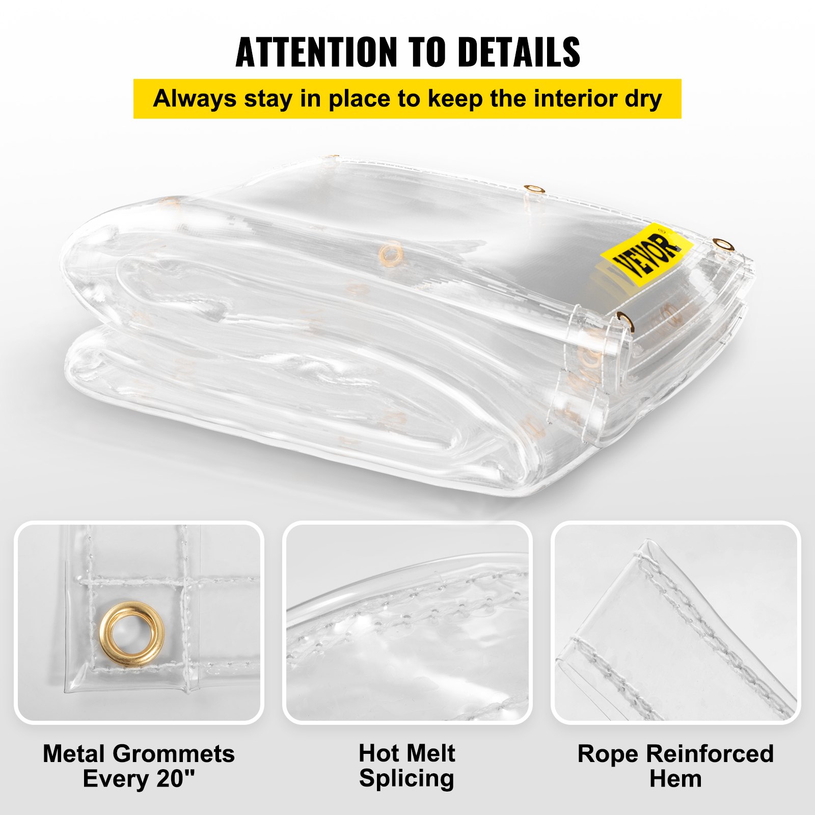 VEVOR Telone Impermeabile Trasparente in PVC da Esterno 2,4x6,1m Garage, Officina, Giardino, Cortile, Telone Copritutto Occhiellato 9,63kg, Impermeabile per Auto Barche Uso Esterno Telone Impermeabile