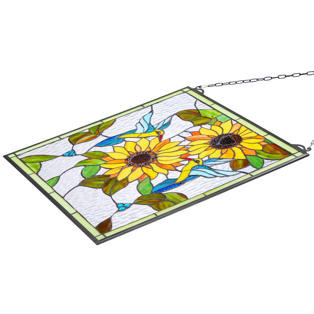 VEVOR Pannello per Finestra in Vetro Colorato 502 x 520 mm Decorazione per Finestre in Vetro Colorato Rettangolare Verticale con Catena, Artigianato Tradizionale Vintage per Decorazione della Casa