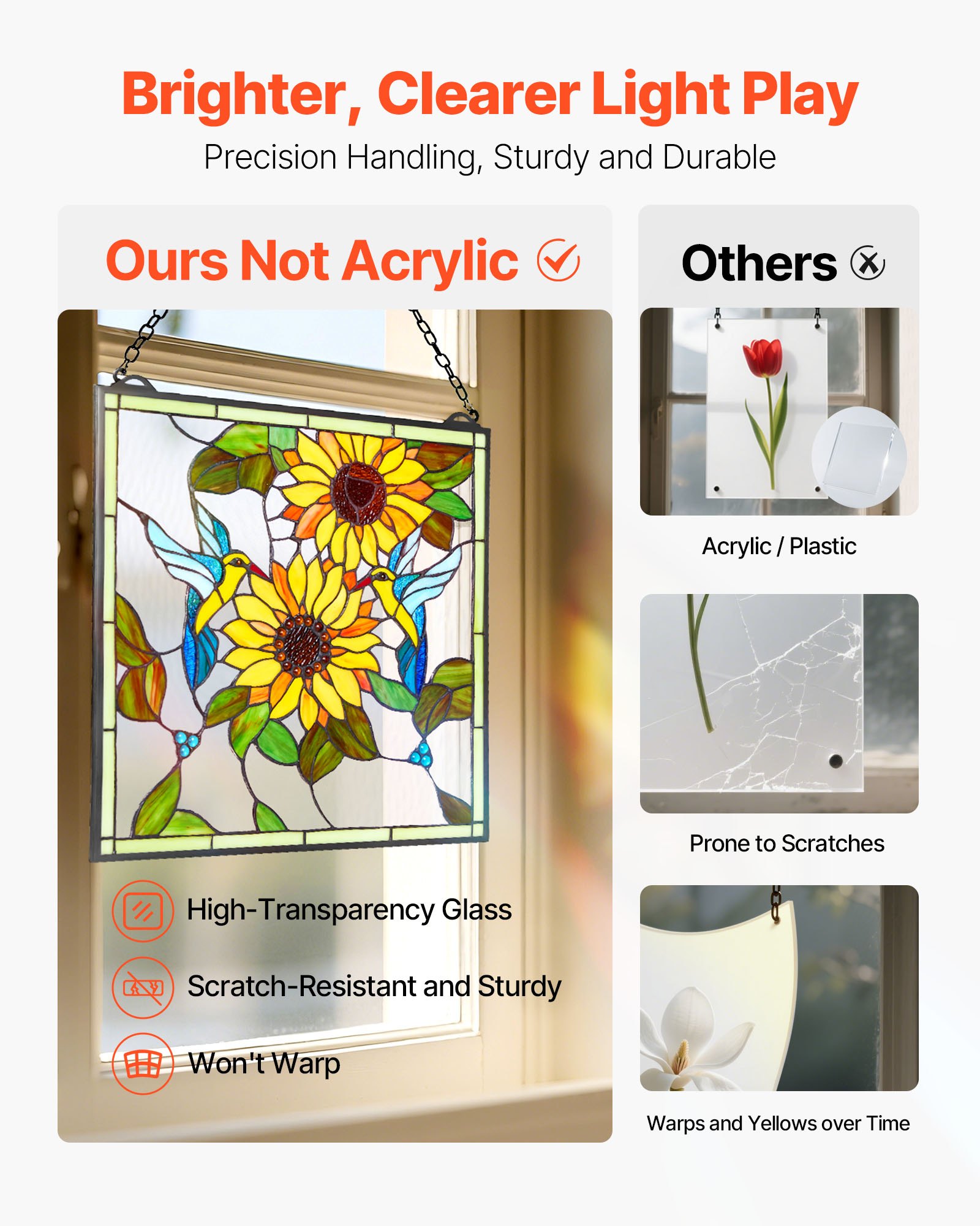 VEVOR Pannello per Finestra in Vetro Colorato 502 x 520 mm Decorazione per Finestre in Vetro Colorato Rettangolare Verticale con Catena, Artigianato Tradizionale Vintage per Decorazione della Casa