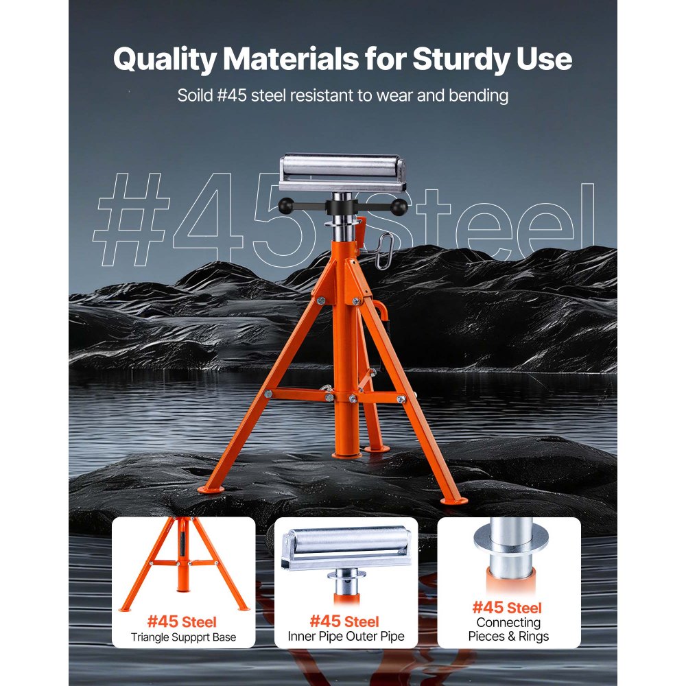 VEVOR Roller Stand 1134kg Load Capacity Roller Stand #45 Steel Roller Stand Height Adjustable from 700 to 1320mm Folding Stand Support Stand Work Stand Mounting Stand for Table Saw Planer Sander