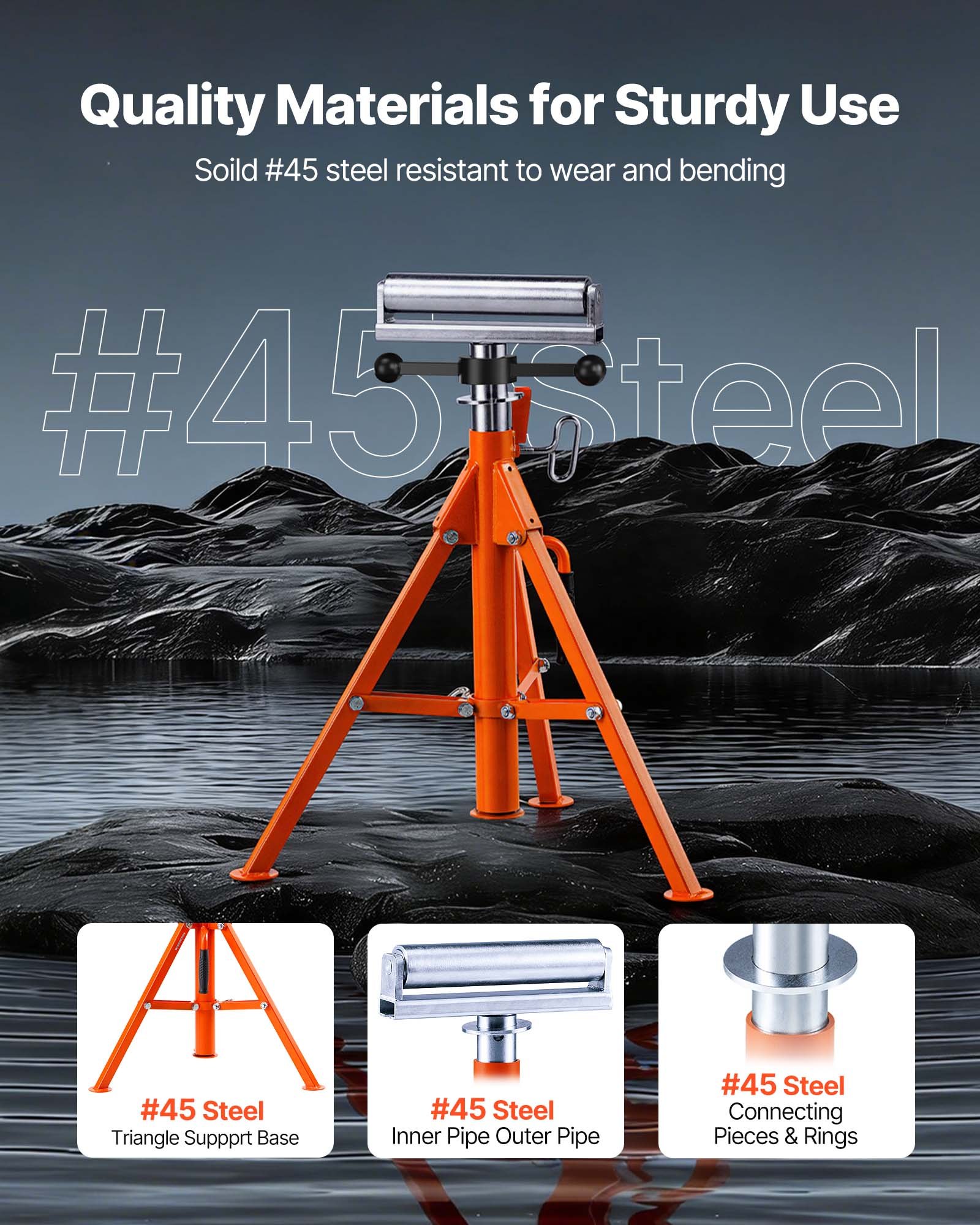 VEVOR Roller Stand 1134kg Load Capacity Roller Stand #45 Steel Roller Stand Height Adjustable from 700 to 1320mm Folding Stand Support Stand Work Stand Mounting Stand for Table Saw Planer Sander