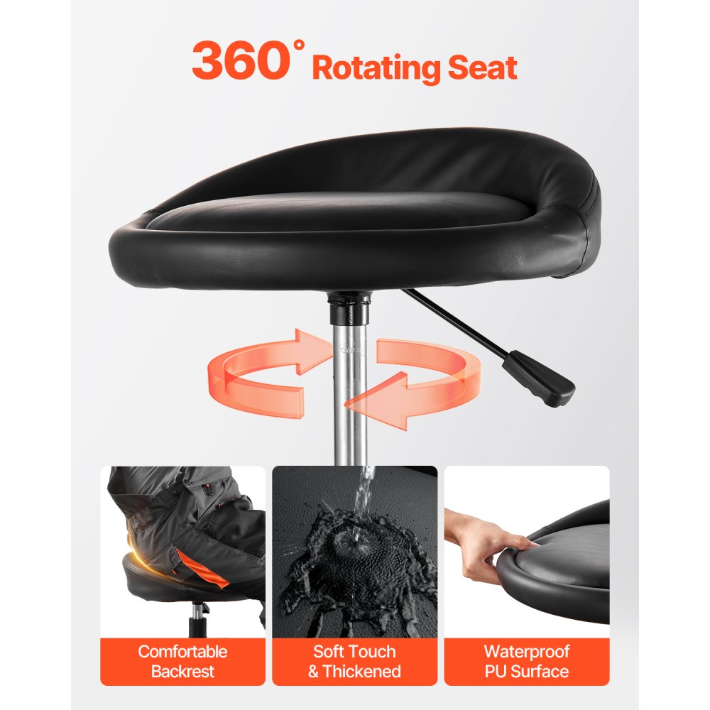 VEVOR Sgabello Pneumatico con Ruote, Sedile da Officina per Impieghi Gravosi Capacità 136 kg, Sedile Regolabile in Altezza, Girevole a 360°, Sgabello Imbottito, per Garage, Riparazione Auto