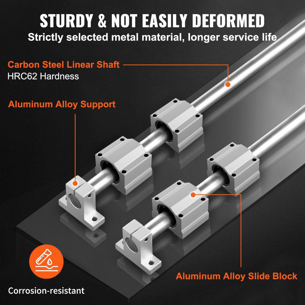 VEVOR Set di guide lineari, SFC20 1.000 mm, 2 guide di scorrimento SFC20 da 39,4 pollici/1.000 mm, 4 blocchi di scorrimento SC20, 4 supporti per guide, guide lineari per macchine automatizzate